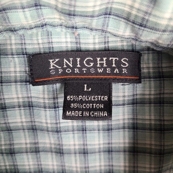 Knights‎ Sportswear Shirt Men's Large Green Plaid Short Sleeve Button Down - Picture 3 of 10